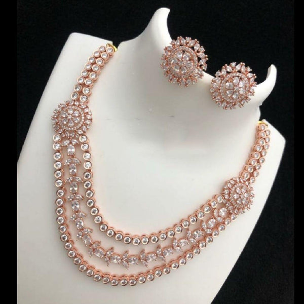 Rose Gold American Diamond Embellished Neck set - LumibellaFashion