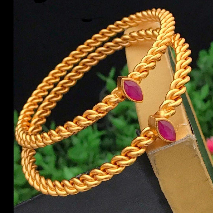 Matte Ruby Stone Studded Bangles  2*4 - LumibellaFashion