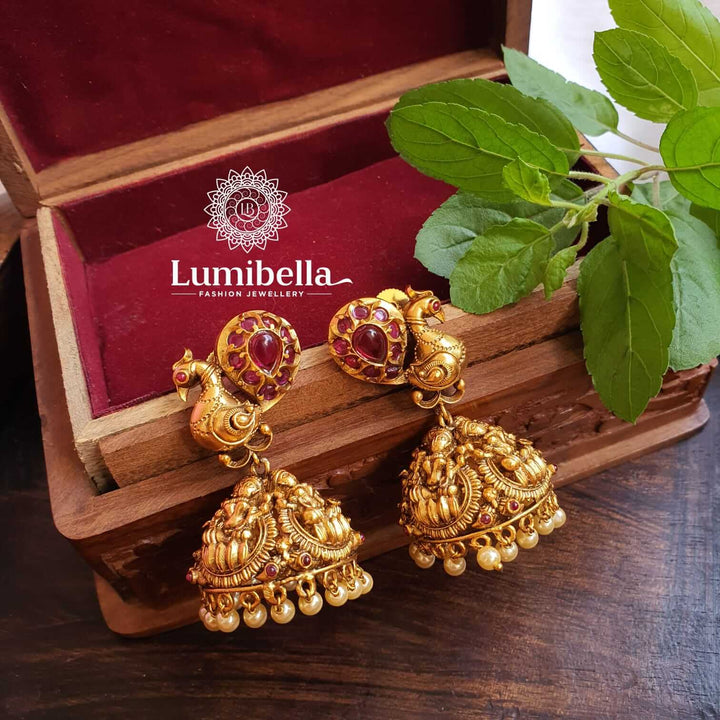 Peacock Ruby Jhumkas