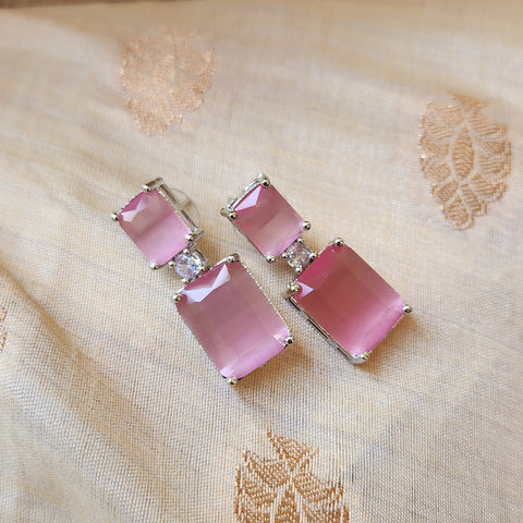 Pink Square Crystal Dangler Earrings