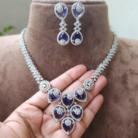 Purple Zircon Embellished Short Necklace 