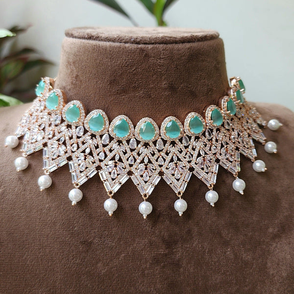 Aqua Green Rose Gold Bridal Choker