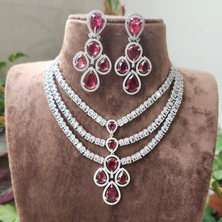 Ruby American Diamond Three Layer Neckset