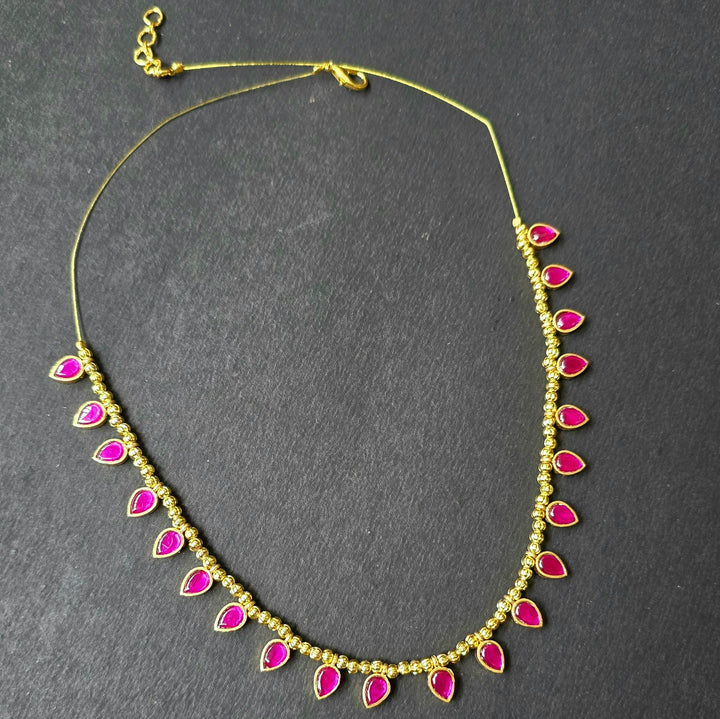 Ruby Invisible Chain With Golden Pearls