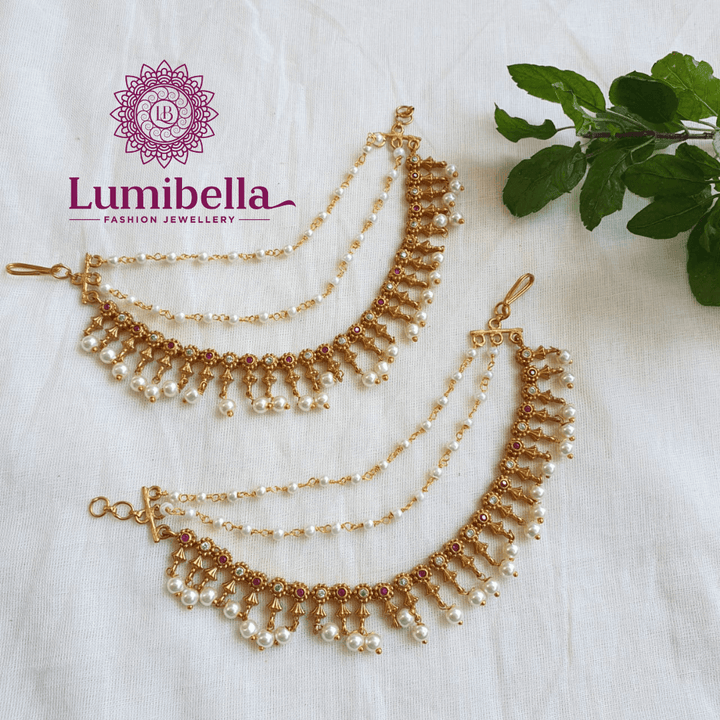 Flower Drop Style Matte Gold Polish Ear Chains - LumibellaFashion