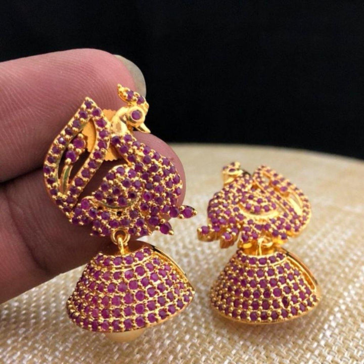 AD Style Jhumki Earrings with Pearl - LumibellaFashion