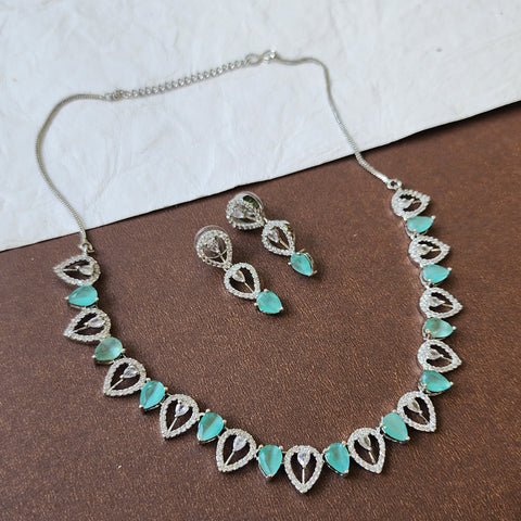 Silver Plated Blue AD Stone Necklace Set
