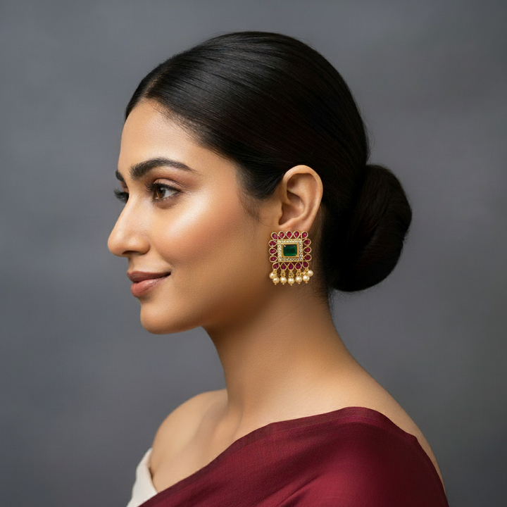 women wearing lumibella's Square AD Studs. 