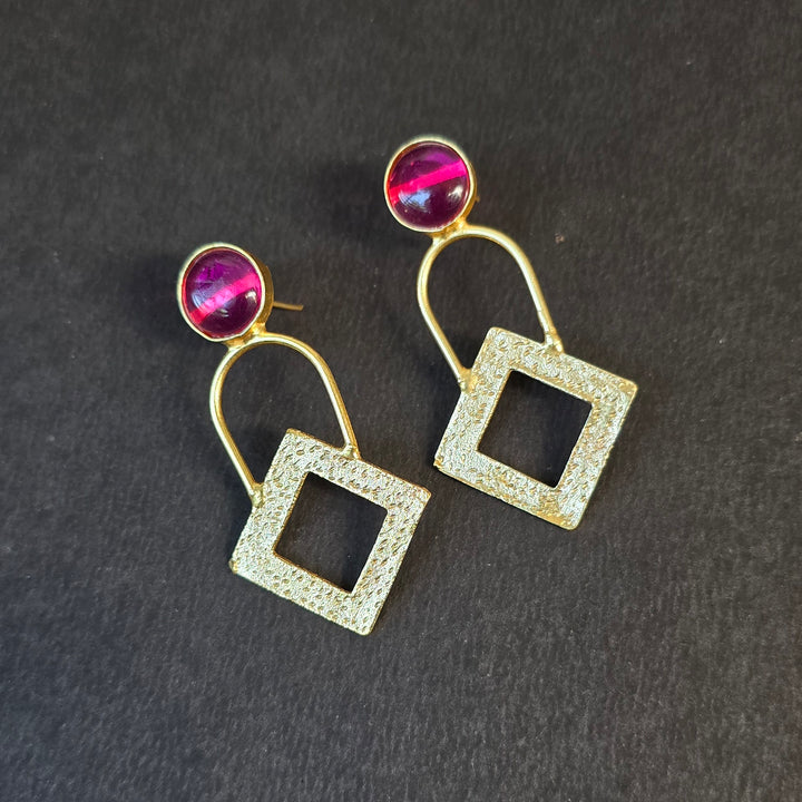 Square Golden Dangler Earrings