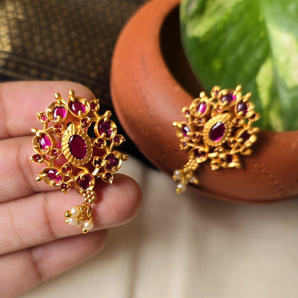 ruby studs with pearls