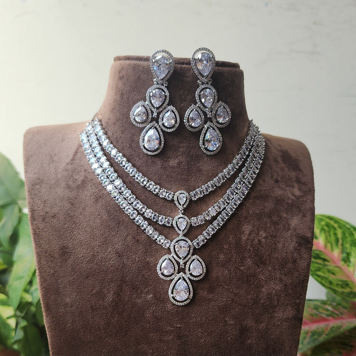 White American Diamond Three Layer Neckset