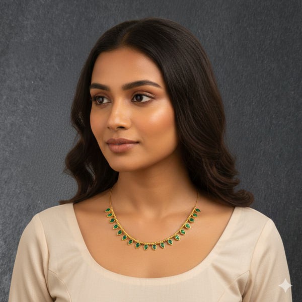 Green Invisible Chain With Golden Pearls