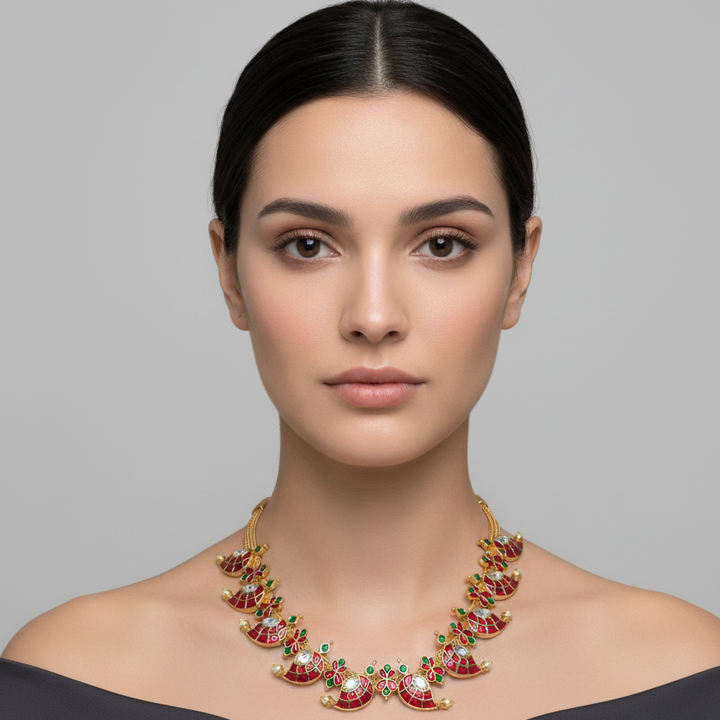 model wearing jadau neckset