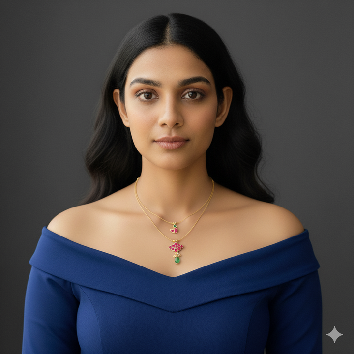 Woman wearing jadau invisible necklace  