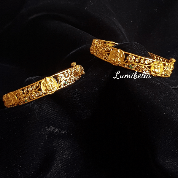 Laxmi Coin Style Matte Finish Bangles With American Diamonds  2*6 - LumibellaFashion