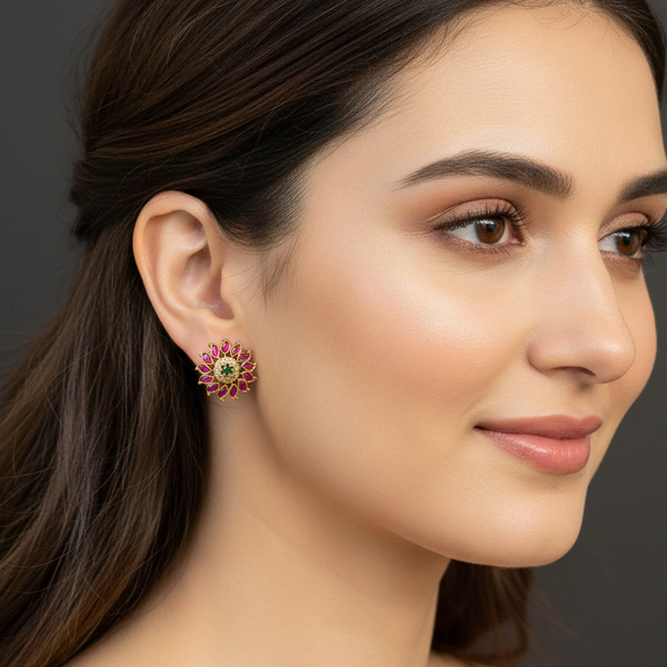 women wearing lumibella's Kemp Big Stud Earrings