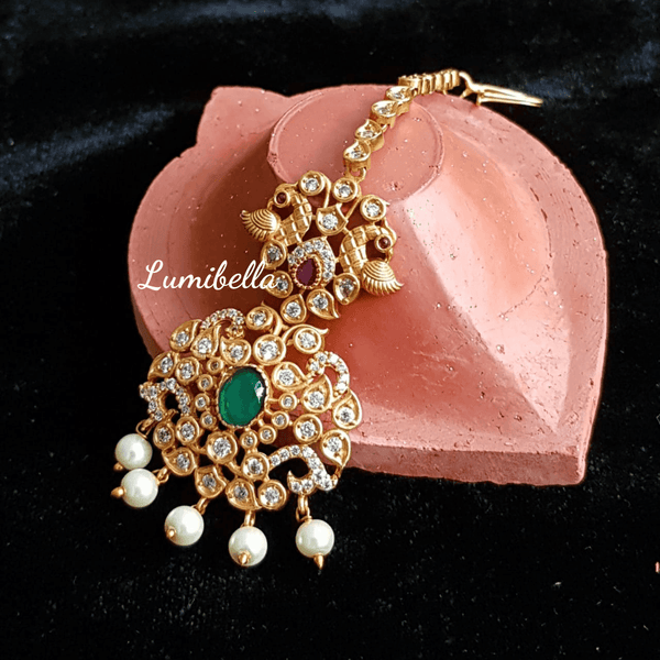 Matte Maang Tikka with semi precious stones - LumibellaFashion