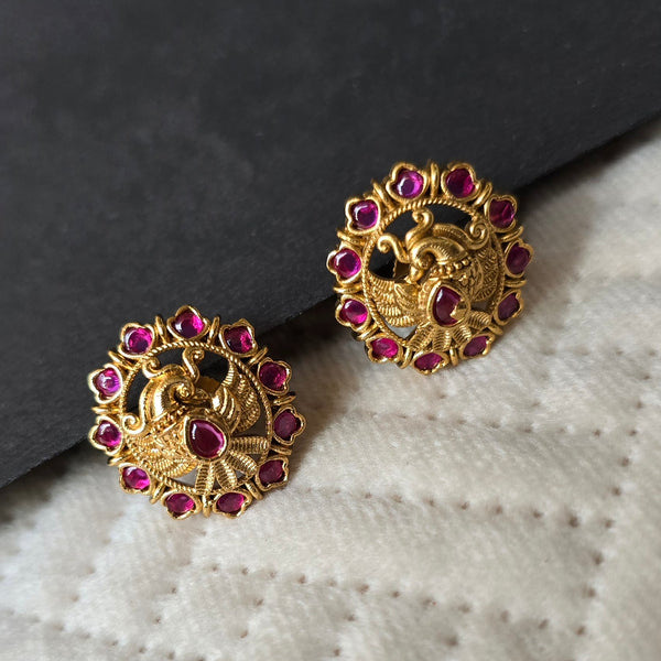 ruby Matte Finish Peacock Studs