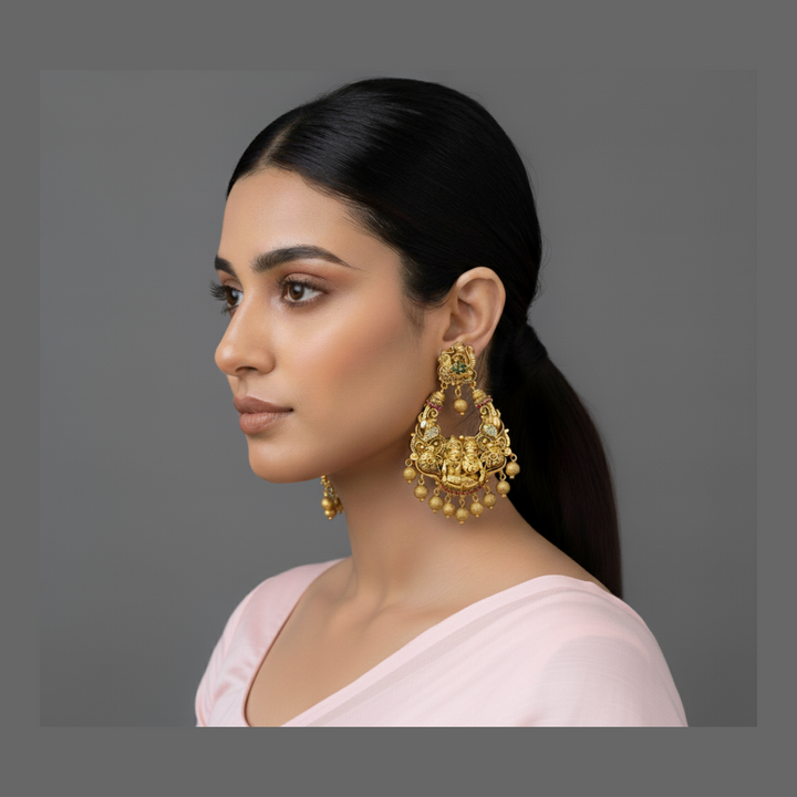 AI model wearing nakshi chandbali earrings