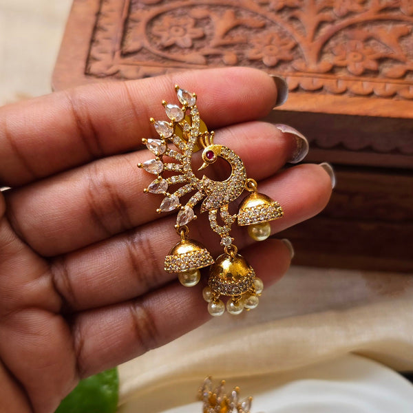 white Peacock 3 Layer Jhumka