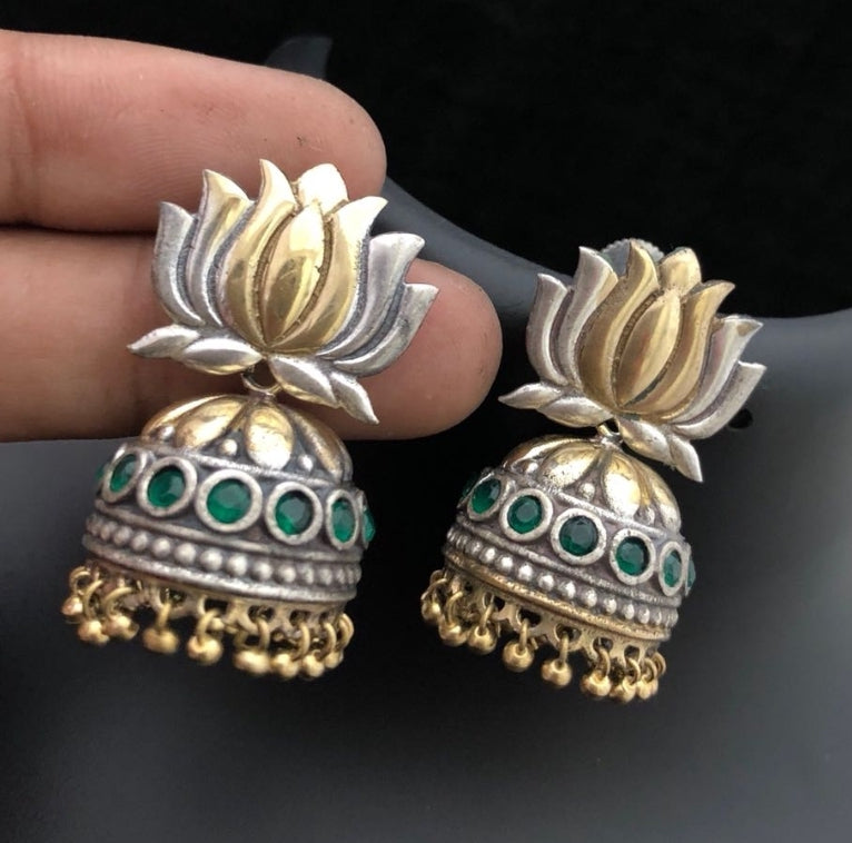 Lotus German silver jumki earrings
