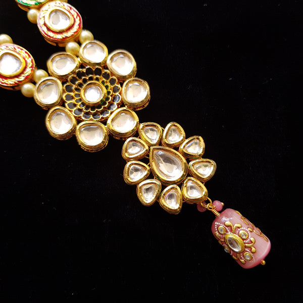 Kundan Embellished Bead Work Long Neck Set