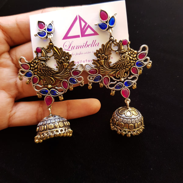 Peacock style Dual tone german silver earrings