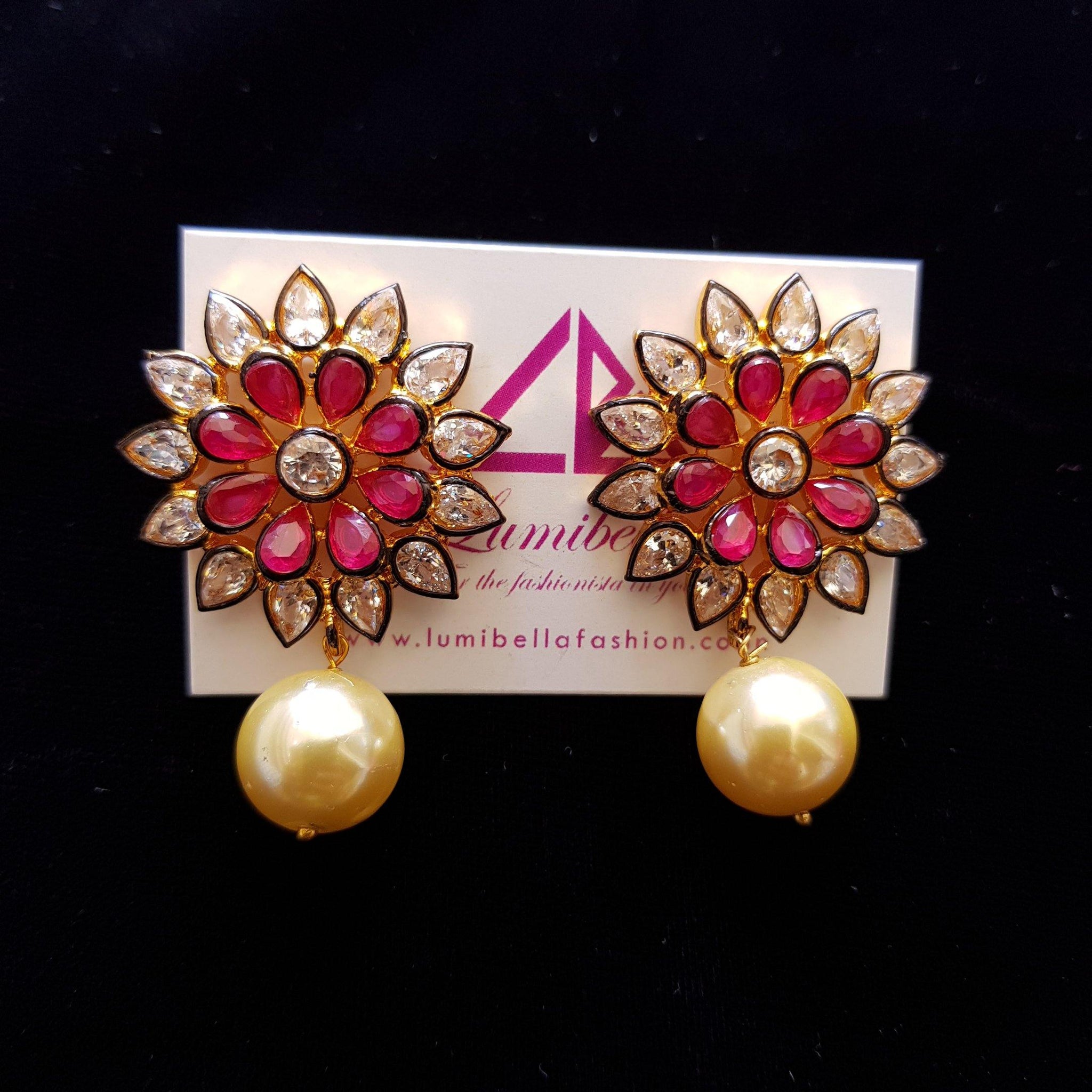 Flower Style American Diamond Studded Earrings - LumibellaFashion