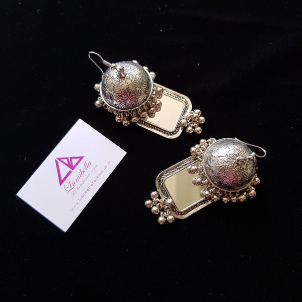 Mirror Work german silver earrings