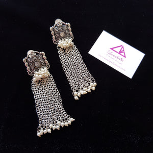 German silver tassle style long designer earrings