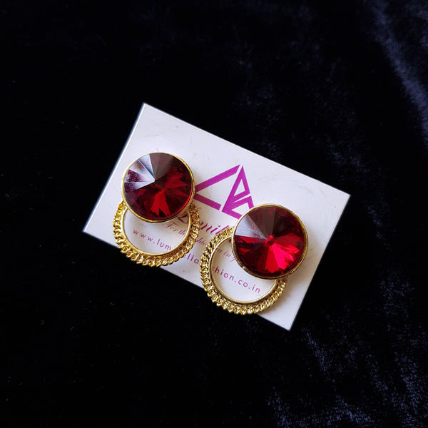 Combo 19 - Designer Red Stud Earrings and Golden Earrings - LumibellaFashion