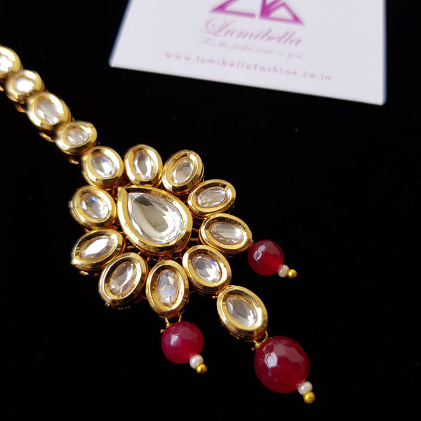 Kundan Style Maang Tikka with Ruby Beads