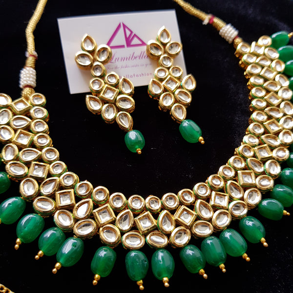 Kundan Style Bridal set with Green Pearls