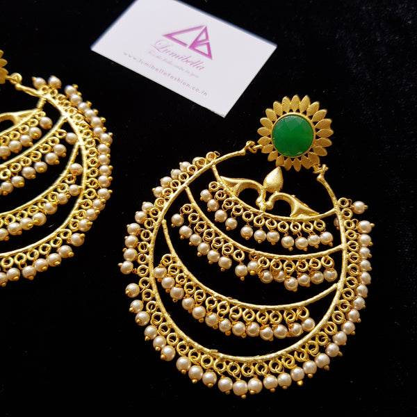 Green Stone Studded Large Chandbali Earrings