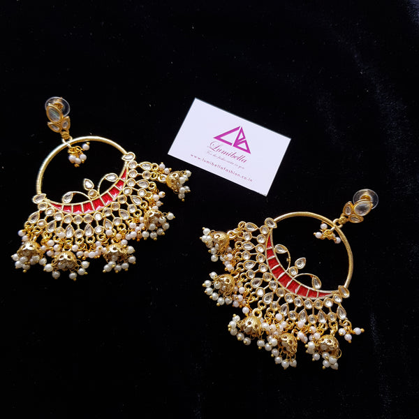 Red Enameled Large Kundan Style Chandbali Earrings