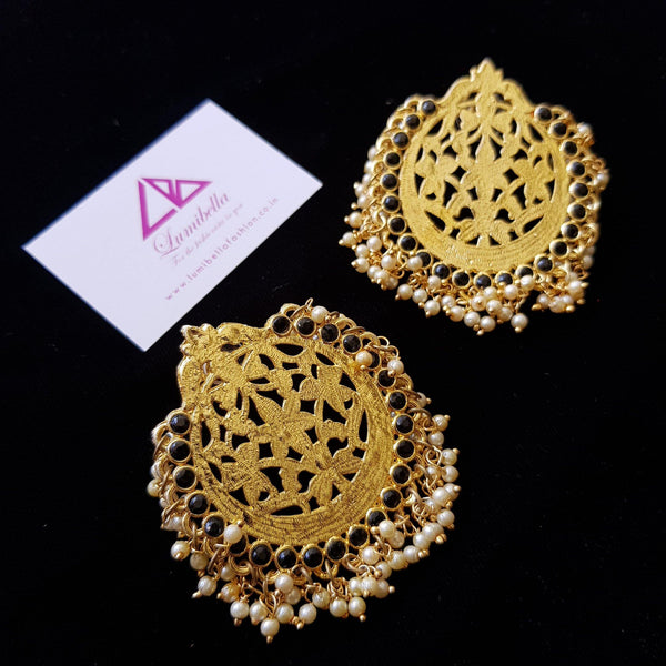 Chandbali Style Designer Earrings with Pearl Gungurus - LumibellaFashion