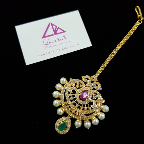Elegant American Diamond studded Maang Tikka - LumibellaFashion