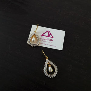 Hoop Style Oval Shaped American Diamond Earrings with Pearls - LumibellaFashion