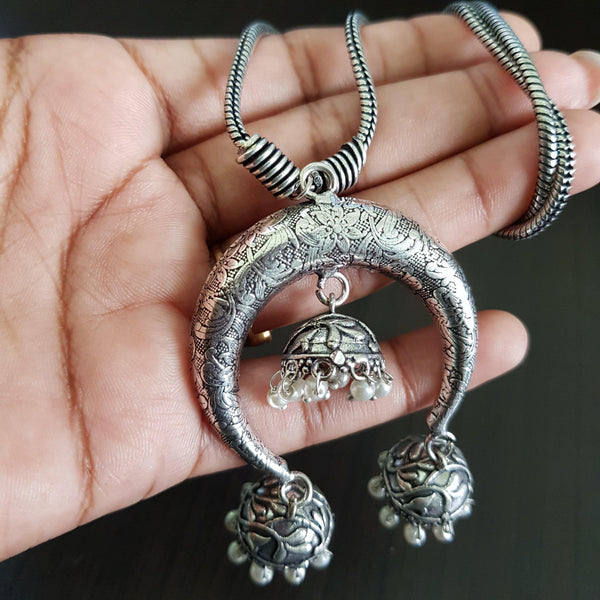 Three Jhumka Pendant Style Oxidised Chain - LumibellaFashion