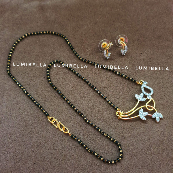 American Diamond Floral Pendant With Managalsuthra Chain - LumibellaFashion