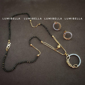 Oval Pendant Mangalsuthra Chain with Stud Earrings - LumibellaFashion