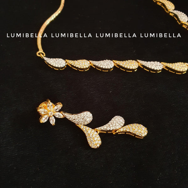 Floral Style American Diamond Studded Necklace with earrings - LumibellaFashion