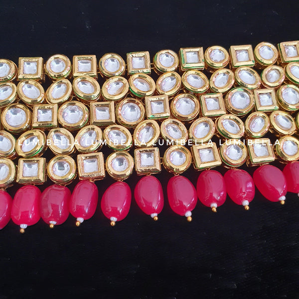 Kundan Choker Necklace With Red Beads - LumibellaFashion