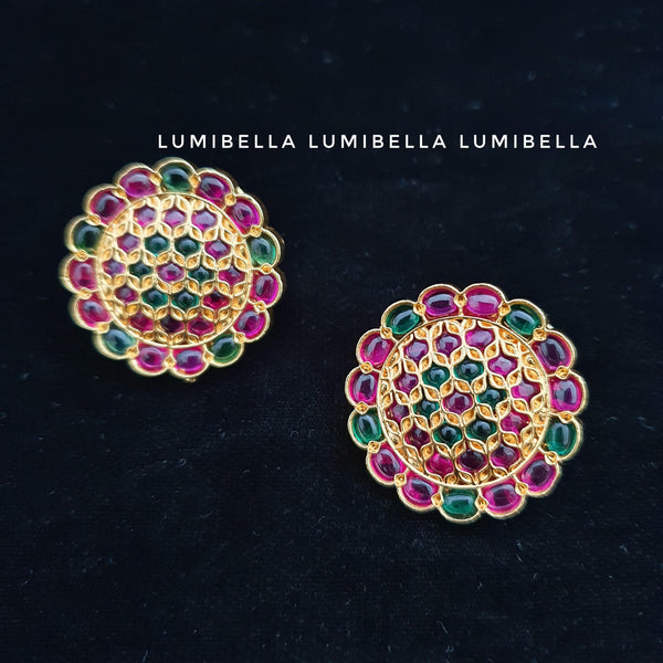 Circle Stud Earrings With Hand Set Kemp Stone - LumibellaFashion