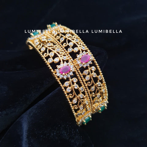 1 gram gold polish american diamond studded big bangles  2*6 - LumibellaFashion