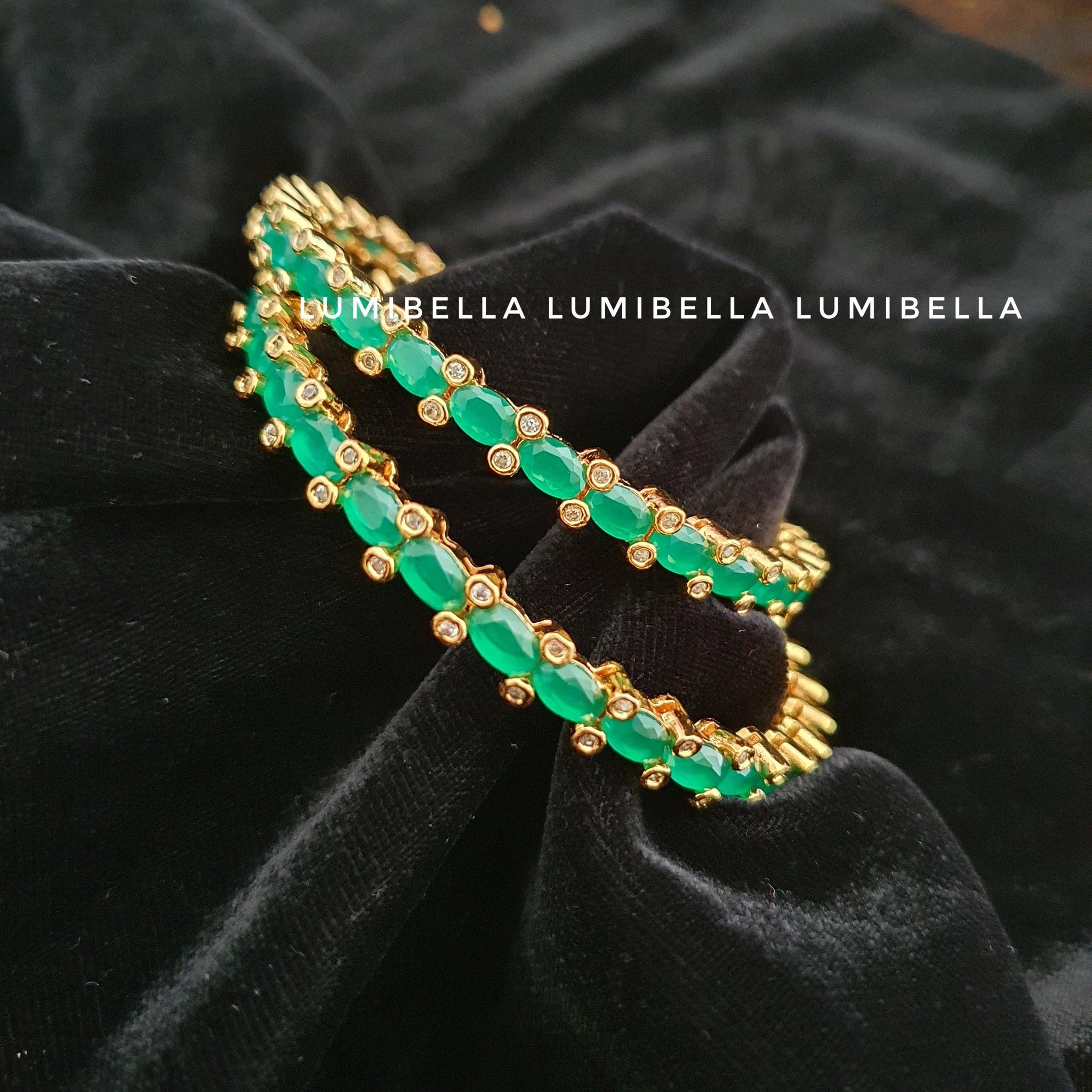 1 gram gold polish green american diamond Studded bangles  2*6 - LumibellaFashion