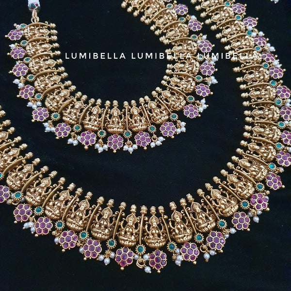 Gold Replica Goddess Lakshmi Style Semi Bridal Set - LumibellaFashion