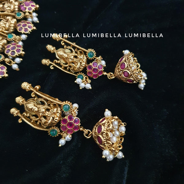 Gold Replica Goddess Lakshmi Style Semi Bridal Set - LumibellaFashion