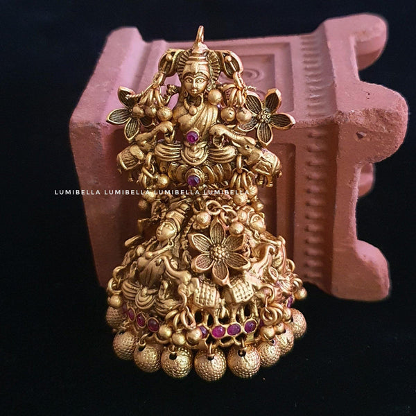 Heavy Temple Laxmi style Large Jhumka Earrings - LumibellaFashion