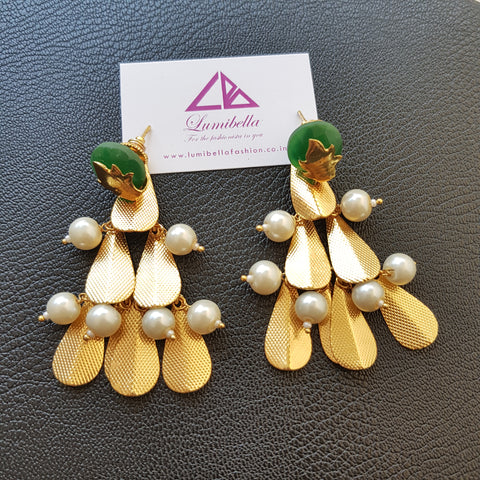Gold polished free leaf style Designer Earrings